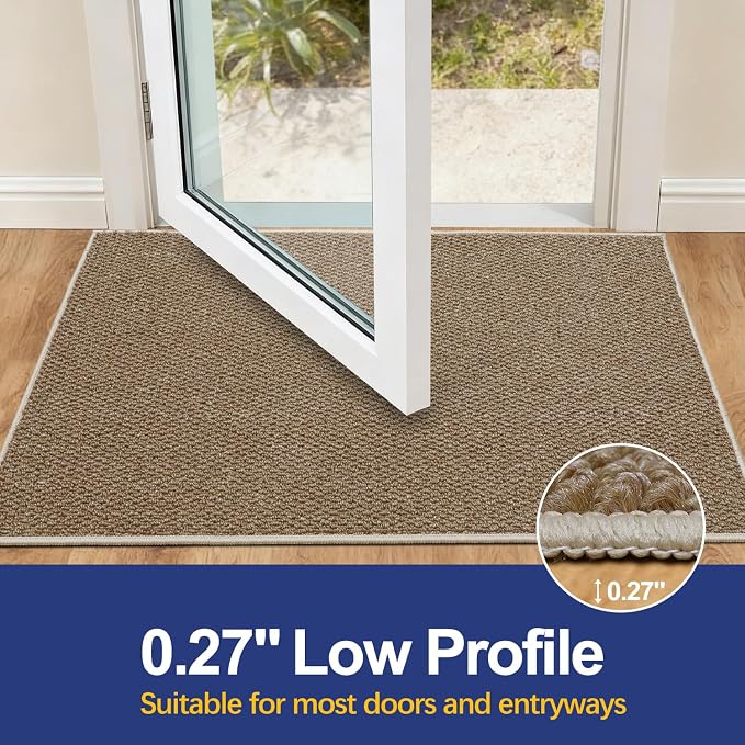 Dirt Trapping Door Mat 36x60, Taupe Faux Jute Entryway Rug | Low-Profile - Image 3