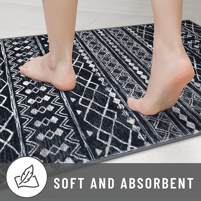 KUTA Hallway Runner Rug 2.6x12 Non-Slip Washable, Moroccan Vintage Black Boho - Image 7