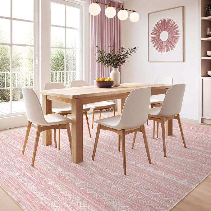 Nakagishi Pink Rugs for Bedroom Girls: 6x9 Washable Boho Large Neutral Cute - Image 6