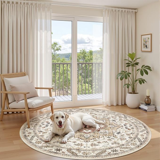6ft Round Vintage Living Room Area Rug - Image 6