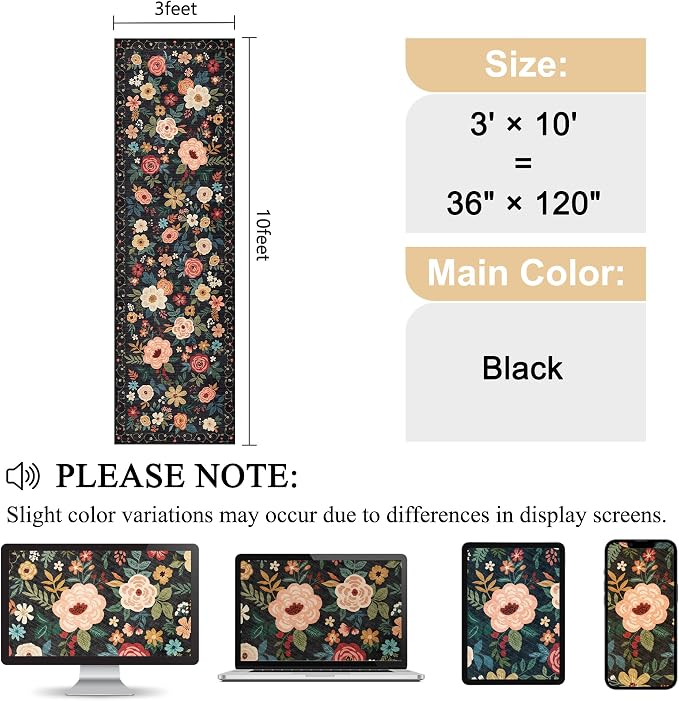 DUKINO 3x10 Runner Rug for Hallway, Washable Kitchen Floral Runner Rug - Image 2