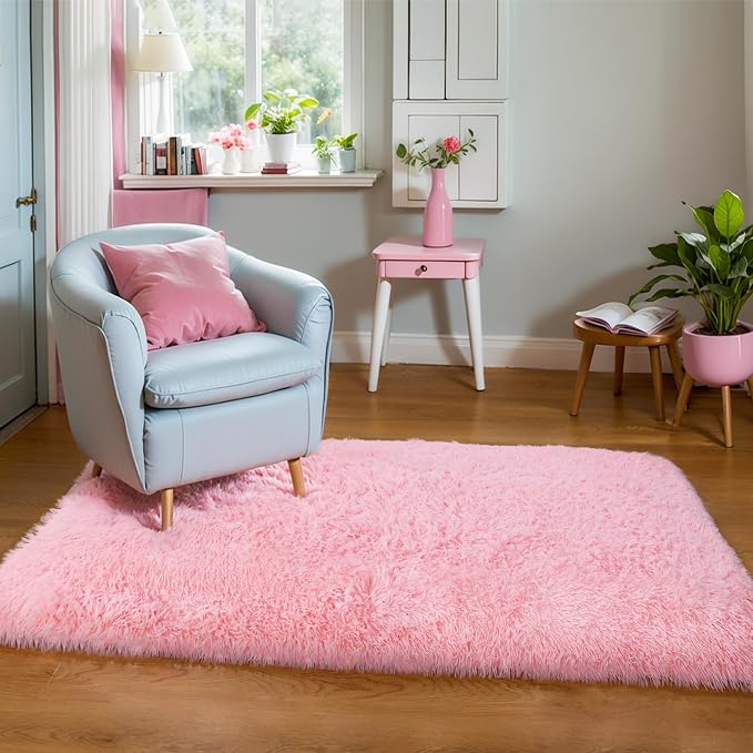 KICHOWUA Thick Area Rug 5x7 Pink Fluffy Shag – Ultra Soft Plush Fuzzy Washable - Image 7
