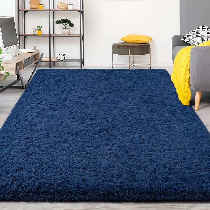FlyDOIT Large Area Rugs for Living Room, 4x6 Feet Navy Blue Shaggy Rug Fluffy - Image 9