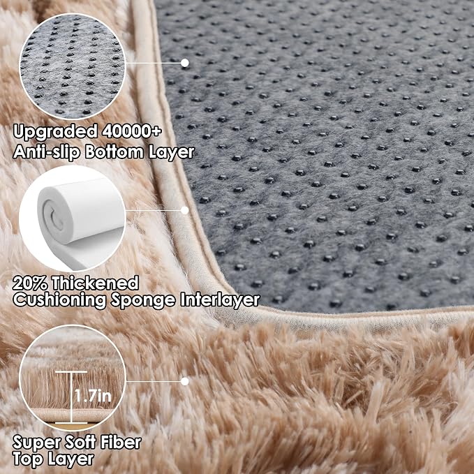 ONASAR 8x10 Area Rugs for Living Room, Tie-Dyed Beige Large Fluffy Bedroom Rug - Image 3