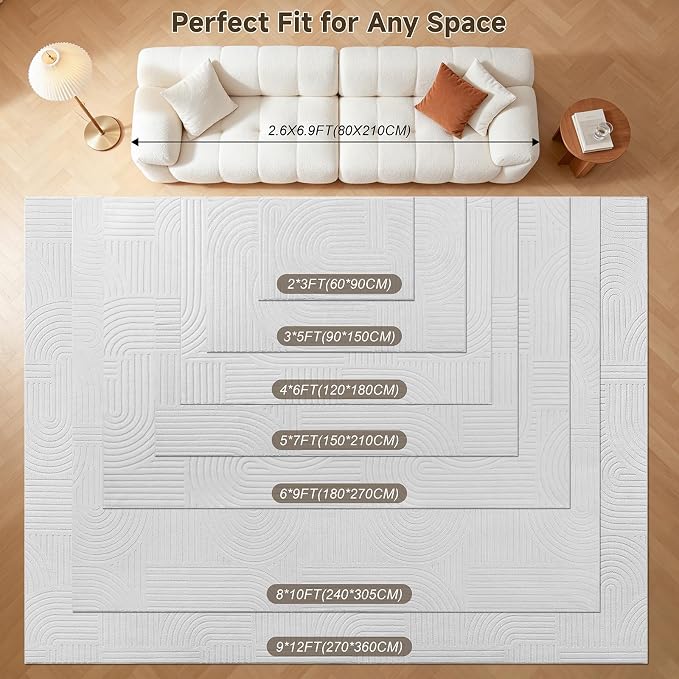 Pauwer 9x12 Washable Area Rugs for Living Room Modern White Solid Color Soft - Image 2