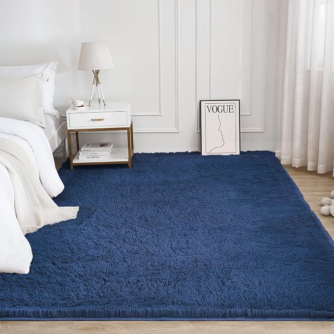 Litanika 4x6 Shag Area Rug for Living Room Bedroom, Dark Blue High Pile Ultra - Image 2