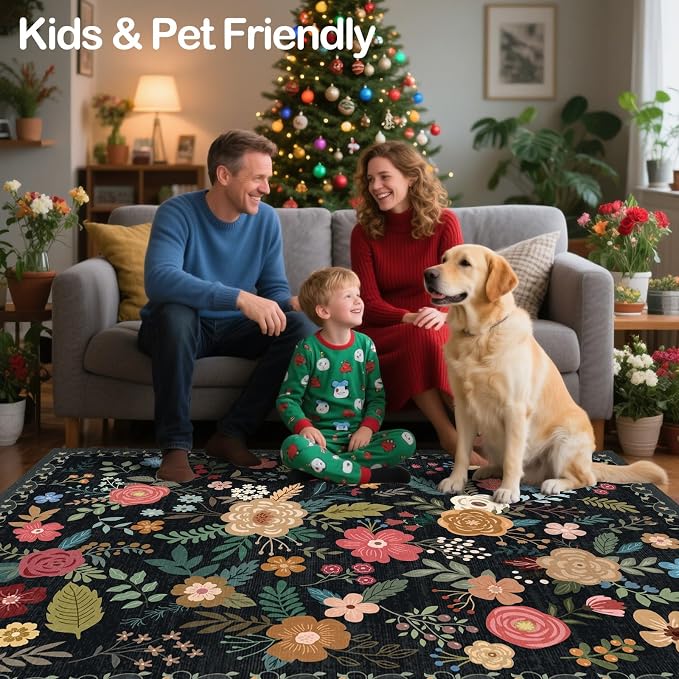 6x9 Area Rug, Floral Rugs for Living Room, Stain-Resistant Washable Bedroom Rug - Image 7