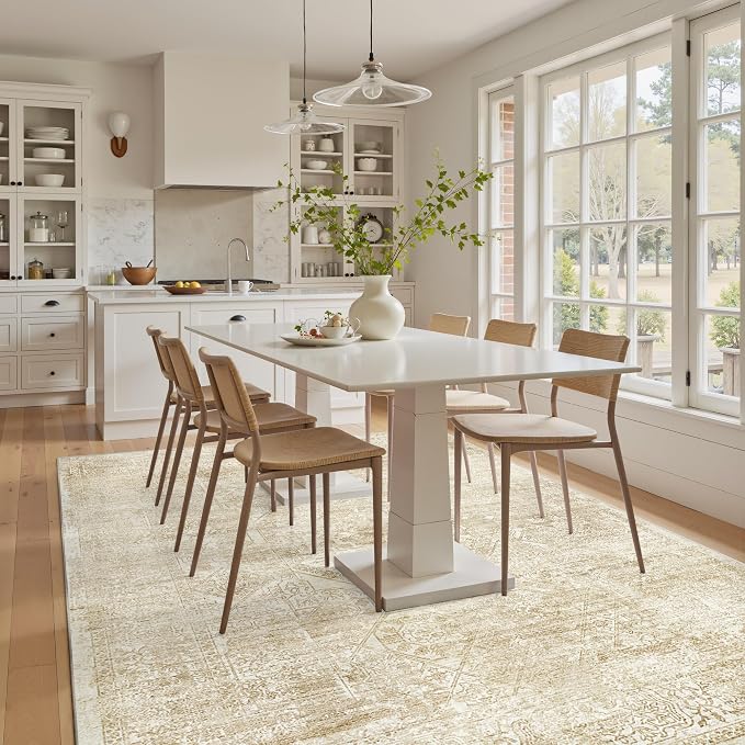 Soalmost 5x7 Area Rugs Beige Low Pile Indoor Washable Trendy Faded Style Floral - Image 8
