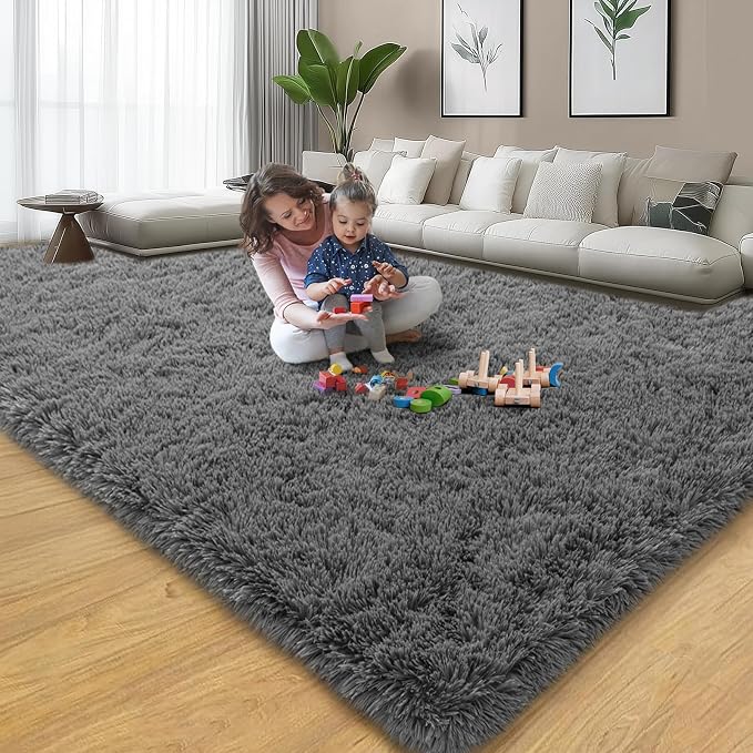 qulint 6x9 Area Rugs for Living Room, Soft Fluffy Grey Rug for Bedroom Shag - Image 7