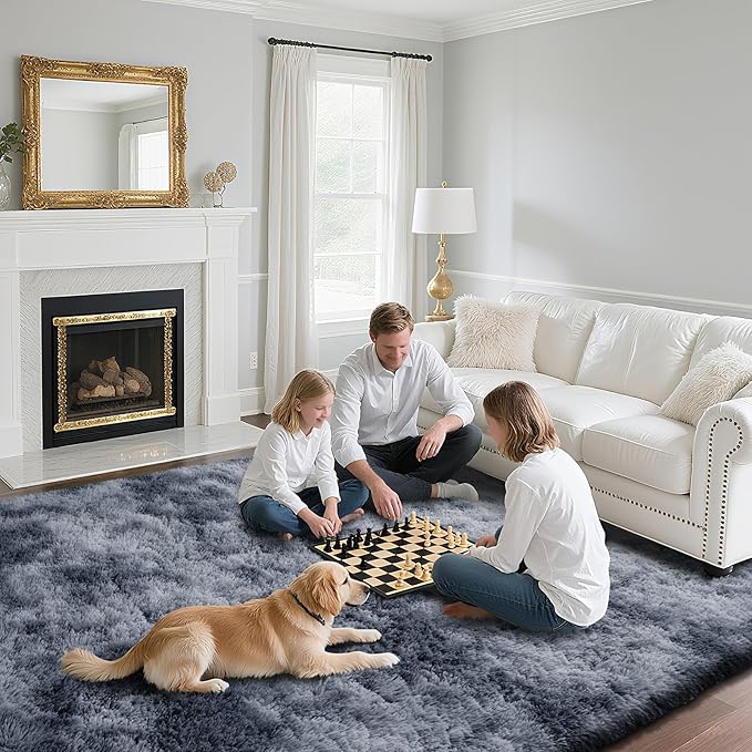 Fluffy Rug Shag Area Rug, Mottling Dark Grey 5x8 Area Rugs - Image 3