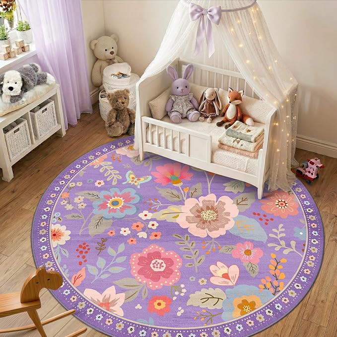 RELEANY Floral 4ft Area Rugs Washable Print Boho Cute Carpet Non Slip Flower - Image 2
