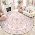 RELEANY Area Rugs Round 8ft Washable Non-Slip, Floral Vintage Distress by RELEANY