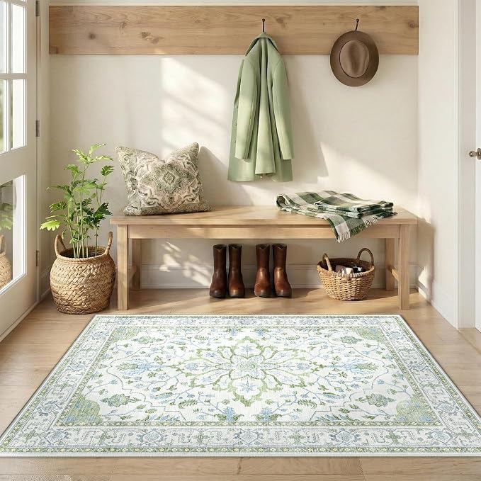 RELEANY Area Rugs 3'x4' Washable Non-Slip, Floral Vintage Distress Medallion by RELEANY