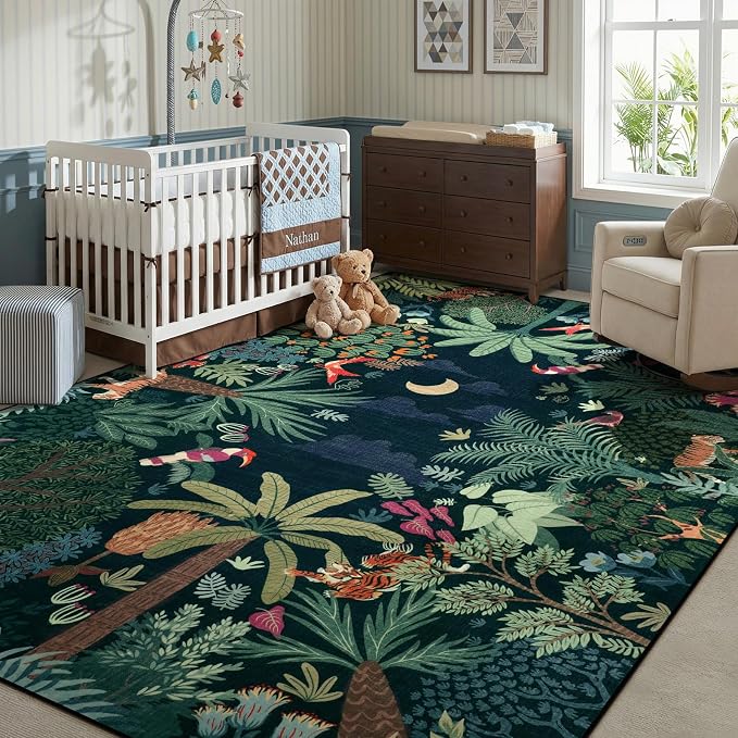 LIVEBOX Washable Bedroom Rug 8x10 Under Bed, Modern Stain Resistant Dark Green - Image 3