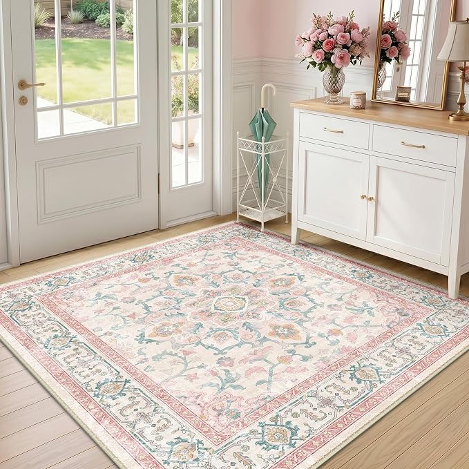 CAPALOCA Machine Washable Rugs Nursery Rug Sq5ft Cute Girl Non Slip Low Pile - Image 2