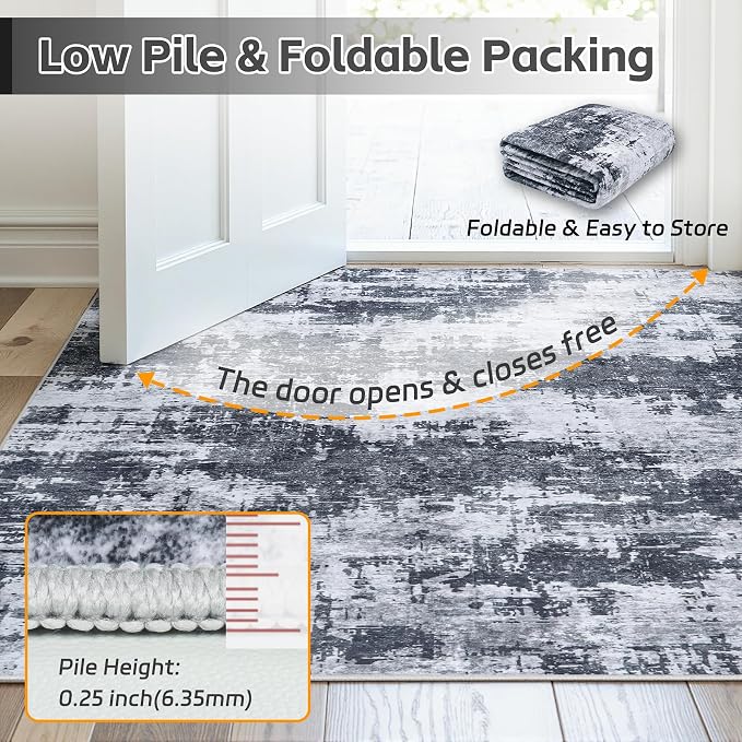 10x12 Area Rugs for Living Room Washable: Abstract Soft Thin Low Pile Black Rug - Image 6