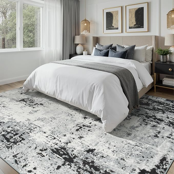 8x10 Area Rugs for Living Room, Abstract Neutral Washable Bedroom Rug, Modern - Image 7