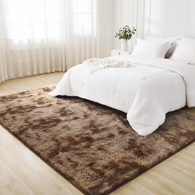 Litanika 9x12 Shag Area Rug for Living Room Bedroom, Tie-Dyed Brown High Pile - Image 2