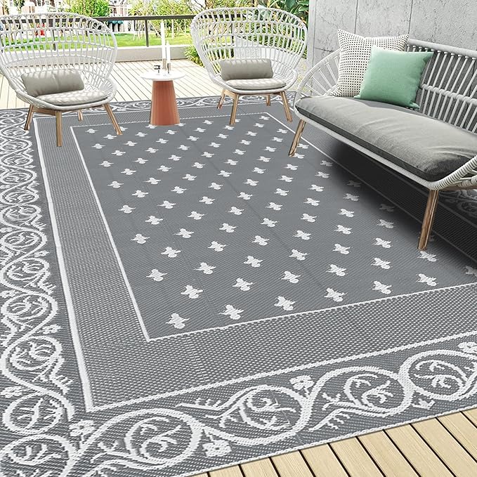 Pauwer Waterproof Outdoor Rug 9x12, Reversible Plastic Straw Patio Camping Rug by Pauwer