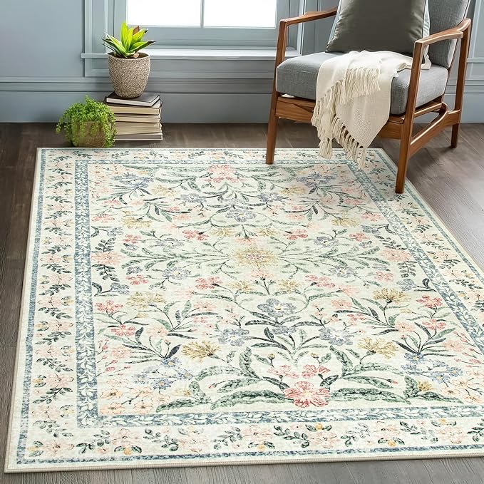 Wonnitar Boho Floral Washable Rugs 5x7, Soft Area Rugs - Image 4
