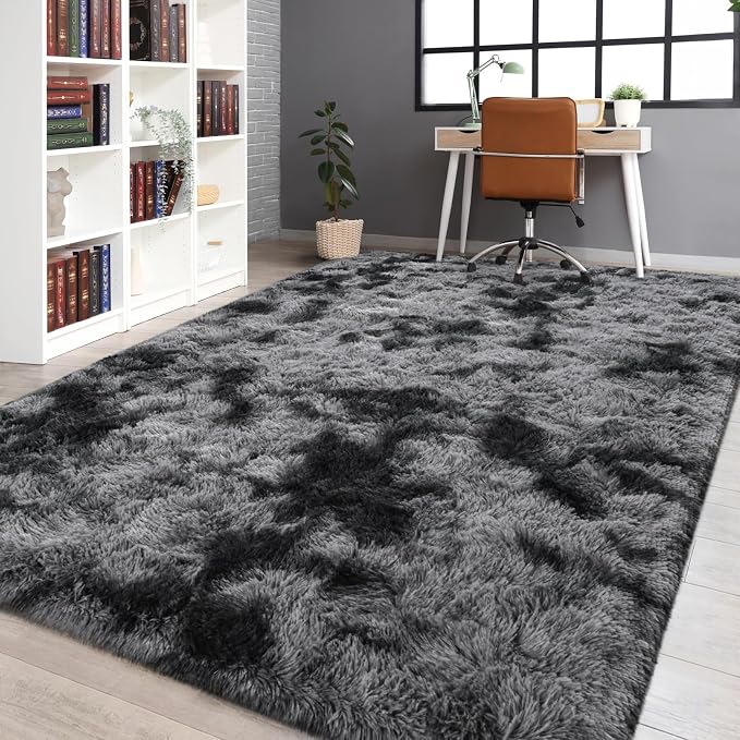FlyDOIT Large Area Rugs for Living Room, 5x8 Feet Tie-Dyed Black and Grey - Image 9