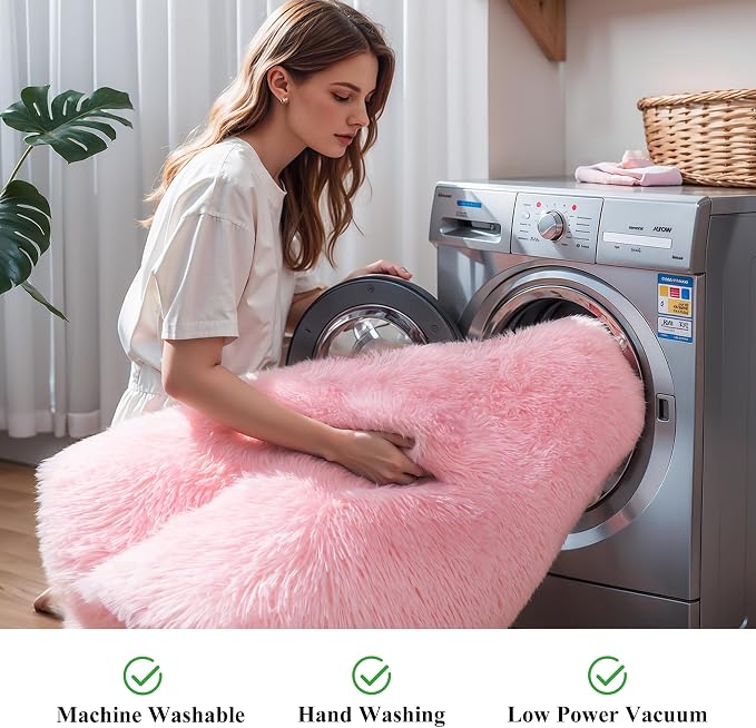 KCHOWUA Pink Fluffy Shag Rug for Bedroom Girls, Modern Soft Cute Shaggy Furry - Image 5
