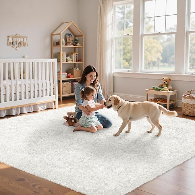 6x9 Area Rug for Living Room:Ultra Soft Fluffy Shag White Rugs, Large Fuzzy - Image 9