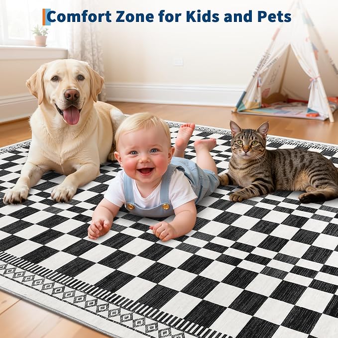 GarveeHome 4x6 Bedroom Rug Modern Checkered Floor Cover Black and White Rugs - Image 6