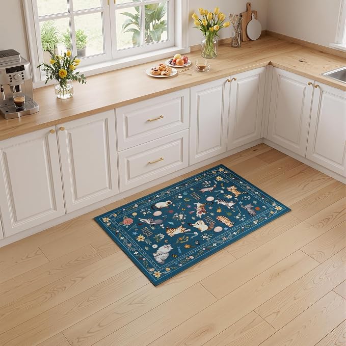 Unirea 2x3 Small Dark Blue Washable Cat Area Rug, Door Mat Indoor Entrance Rug - Image 7