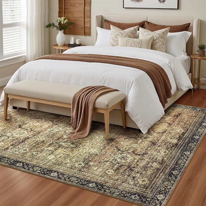 Washable Area Rugs 5x7 Vintage Brown, Indoor Rug - Image 7