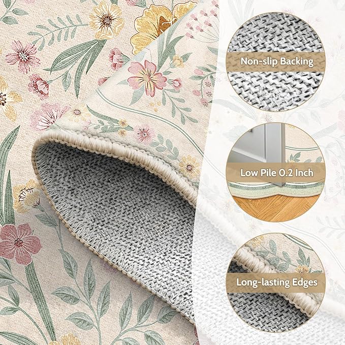 Scalloped Floral Rug 6x9, Sage Green Washable Non Slip Area Rug - Image 5