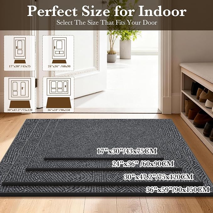 Indoor Door Mat 17"x30", Low-Profile Welcome Front Door Mat Indoor Entrance - Image 2