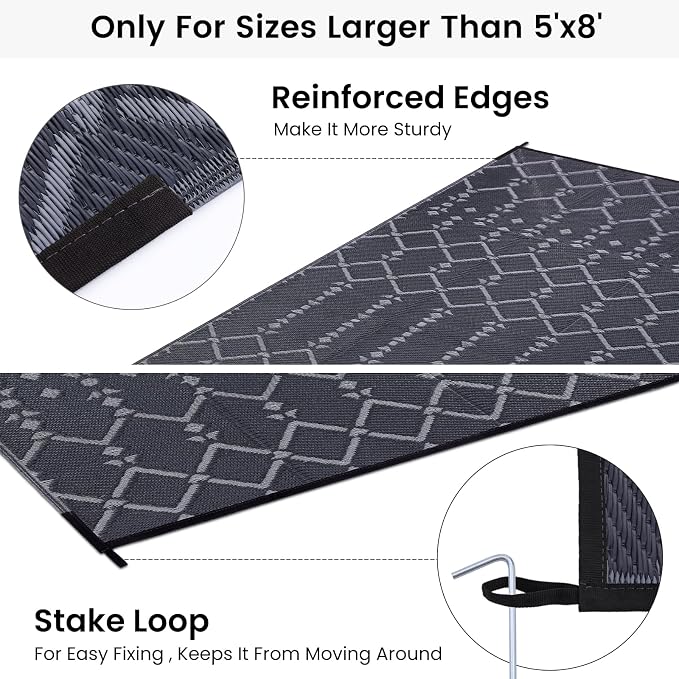 Smiry Outdoor Rug 9x12 ft, Waterproof Reversible Plastic Straw Rugs, Boho - Image 4
