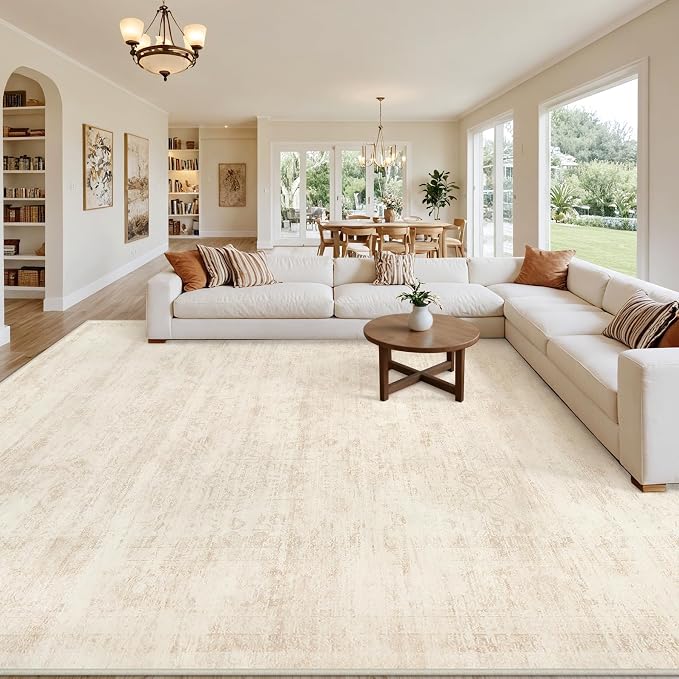 10x14 Area Rug for Living Room: Vintage Boho Neutral Washable Rug Indoor Soft by Luxturiy