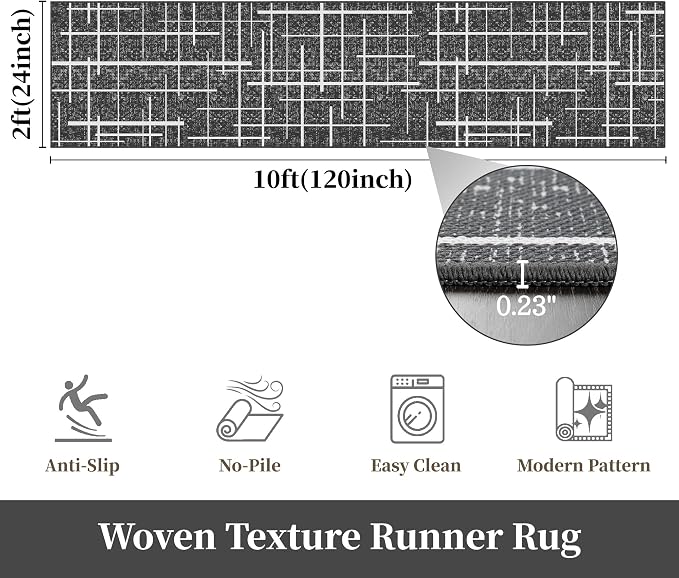 Non Slip Hallway Runner Rug 2x10, Washable Long Rug, Woven Thin Low Pile Carpet - Image 2