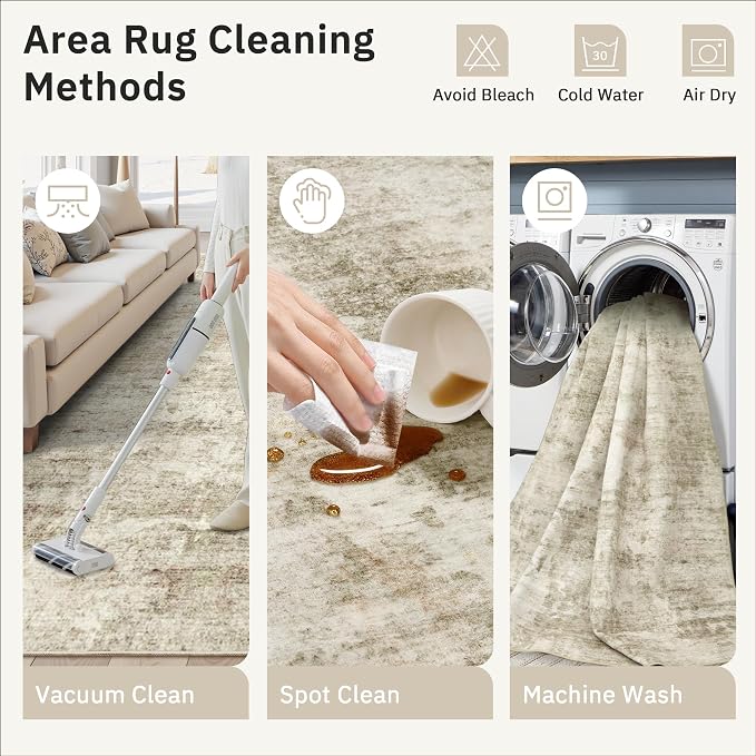 Soalmost Area Rug 10x12 Vintage Washable Living Room Large Carpet Non Slip - Image 9