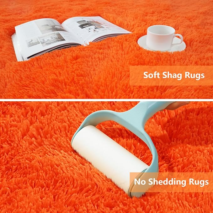 Orange Shag Area Rugs for Bedroom Living Room, 8X10 Ultra Soft Fluffy Area Rugs - Image 5