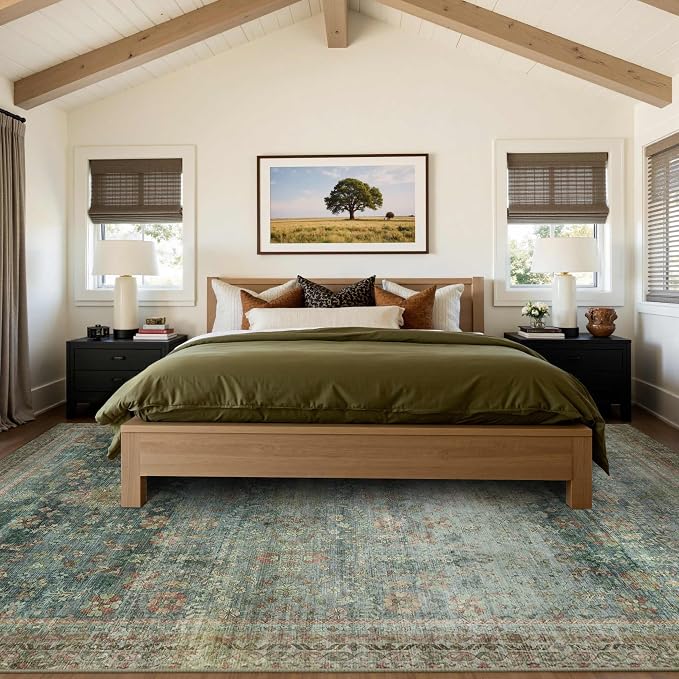 Latte&Fog 6x9 Area Rugs for Living Room, Large Vintage Green Washable Rug - Image 3