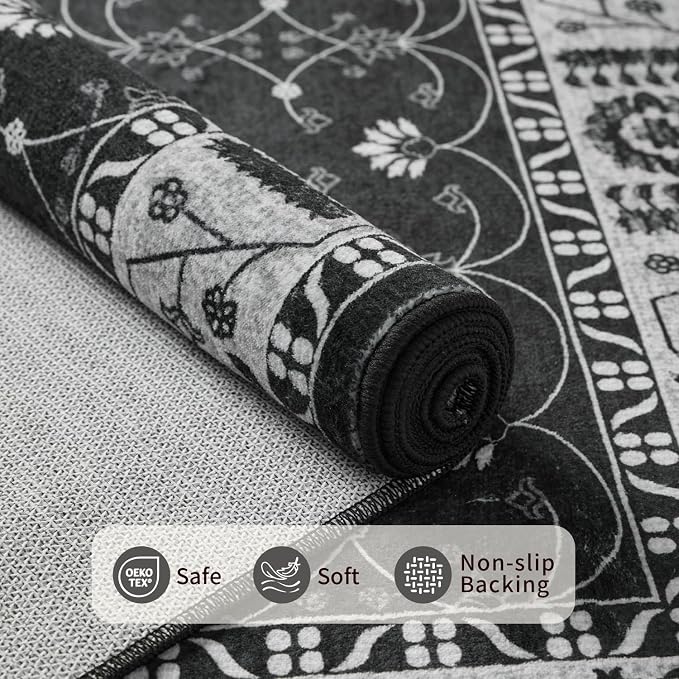 Rugxara 8x10 Washable Area Rug for Living Room, Extra Large Black Vintage Boho - Image 5