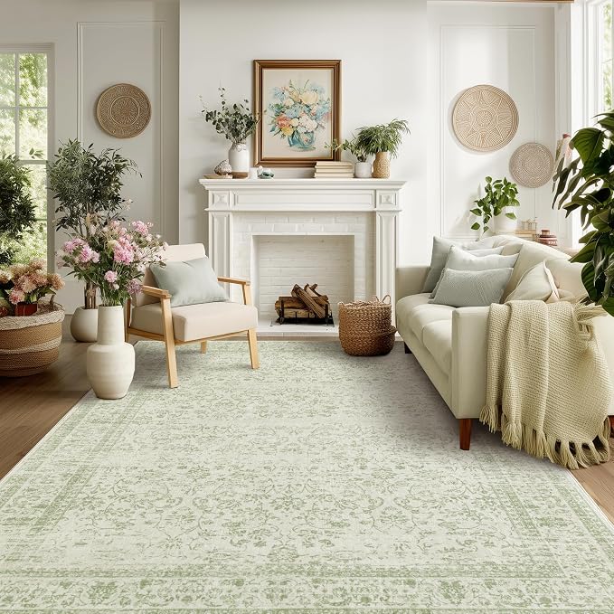Sage Green Area Rugs 9x12 Living Room No Slip Stain Resistant Large Area Rug - Image 5