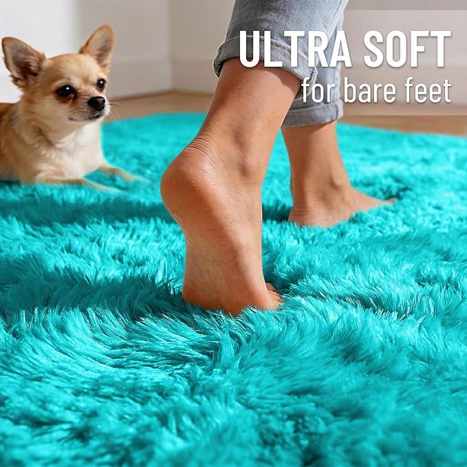 OLANLY Teal Blue Round Rugs for Bedroom - Image 3