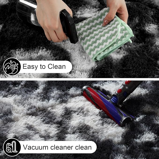 5x7 Black and White Rugs for Living Room, Large Fluffy Area Rugs for Bedroom - Image 4