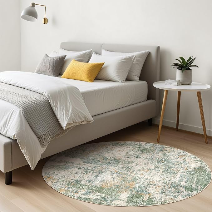 8ft Round Rug Living Room Rugs: 8x8 Washable Circle Large Abstract Modern Soft - Image 4