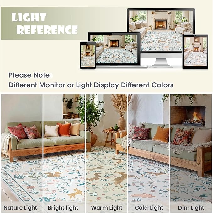 8x10 Area Rugs Washable Rug: Large Boho Living Room Rug Soft Non-Slip Low Pile - Image 8
