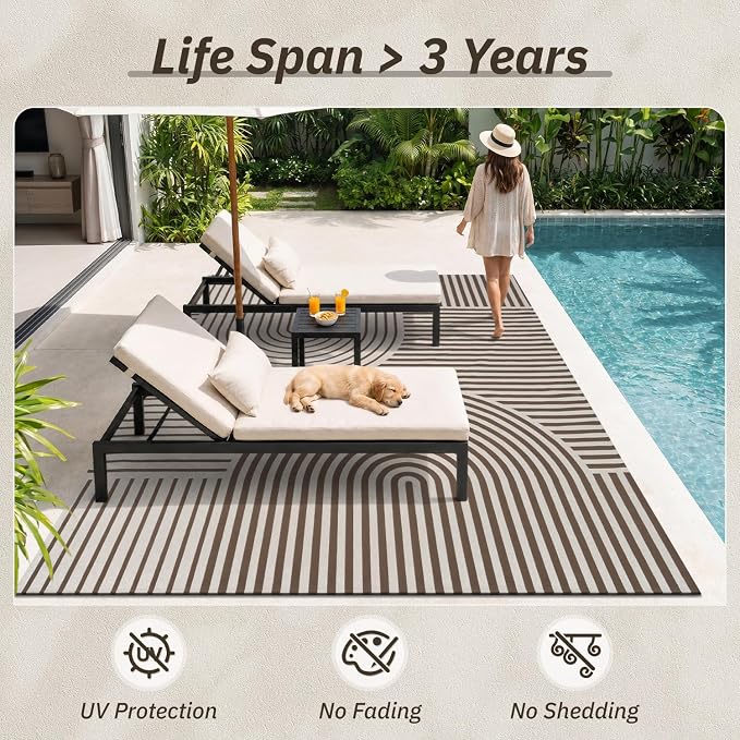 AMOAMI Outdoor Rug Patio Rug 8x10 ft Quick Dry Flatweave Textured Machine - Image 5