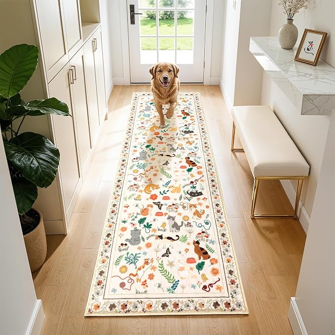 LIANLAM 2.7x8 Cat Themed Runner Rug by LIANLAM