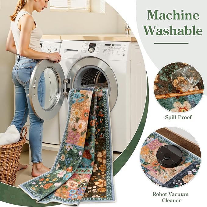 LIVEBOX 2x6 Brown Runner Rug for Hallways, Patchwork Area Rug Washable Runner - Image 4