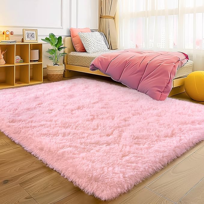 Pink Rugs for Bedroom Girls, 4x6 Fluffy Area Rug for Living Room, Soft Shag by WISHTREE