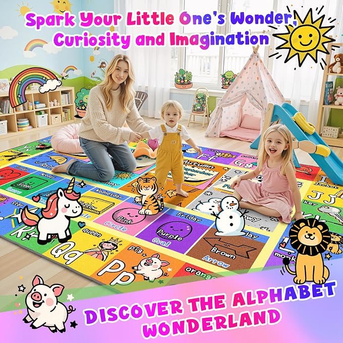 Large Classroom Rug Elementary 9x12 | Soft, Non-Slip & Washable Kids Play Mat | - Image 3