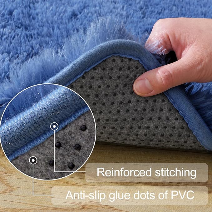 qulint Blue Rugs for Bedroom 3x5, Fluffy Shag 3x5 Area Rug for Boys Room Fuzzy - Image 3